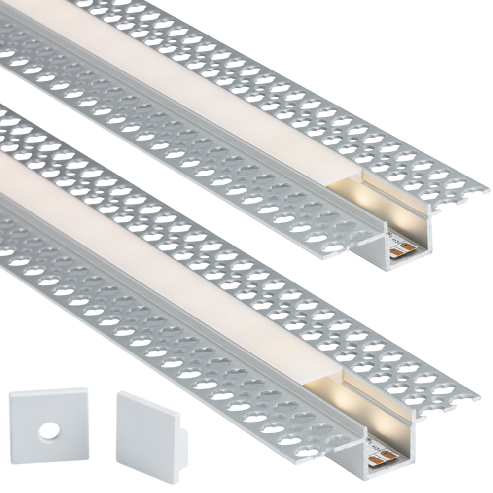 Knightsbridge 1M / 2M Aluminium Strip Tape Profile - Plaster-In Recessed Mounted