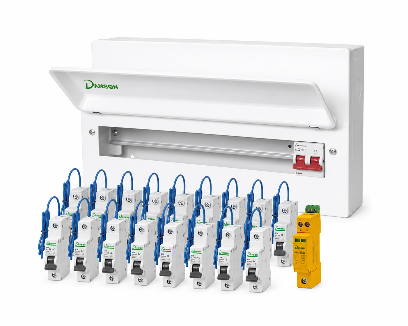 19 Way RCBO Populated Fuse Box with T2 SPD & 100A Main Switch – Single Phase – E-MM224/SPD