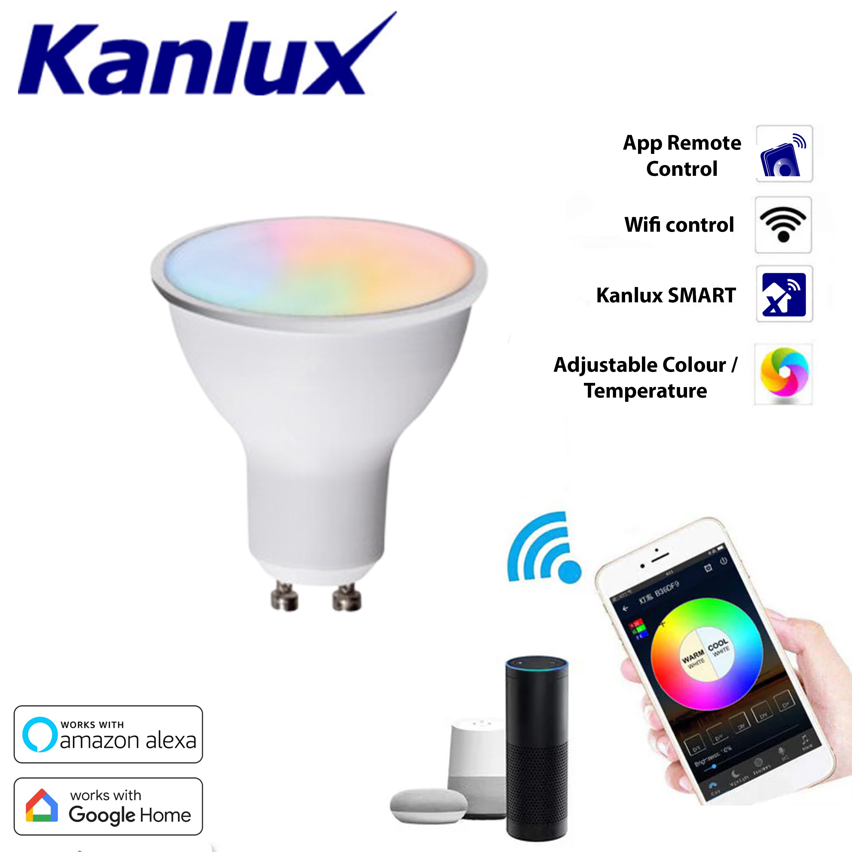 Kanlux S GU10 5W RGB CCT Colour Changing Mood Lighting Smart LED Light Bulb