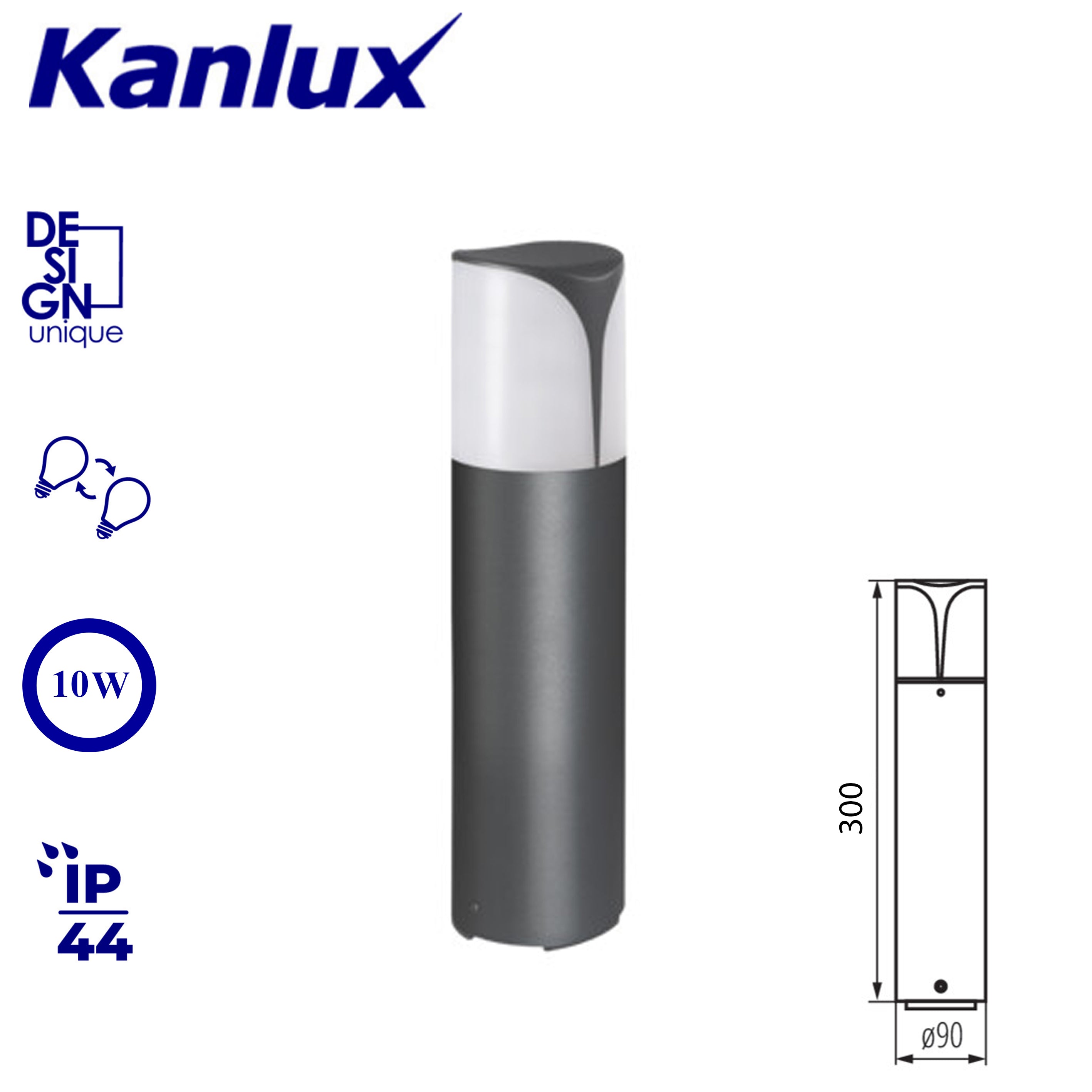Kanlux PRESO 30 GR Garden Lamp Post | 30cm Graphite Waterproof Outdoor LED Light IP44