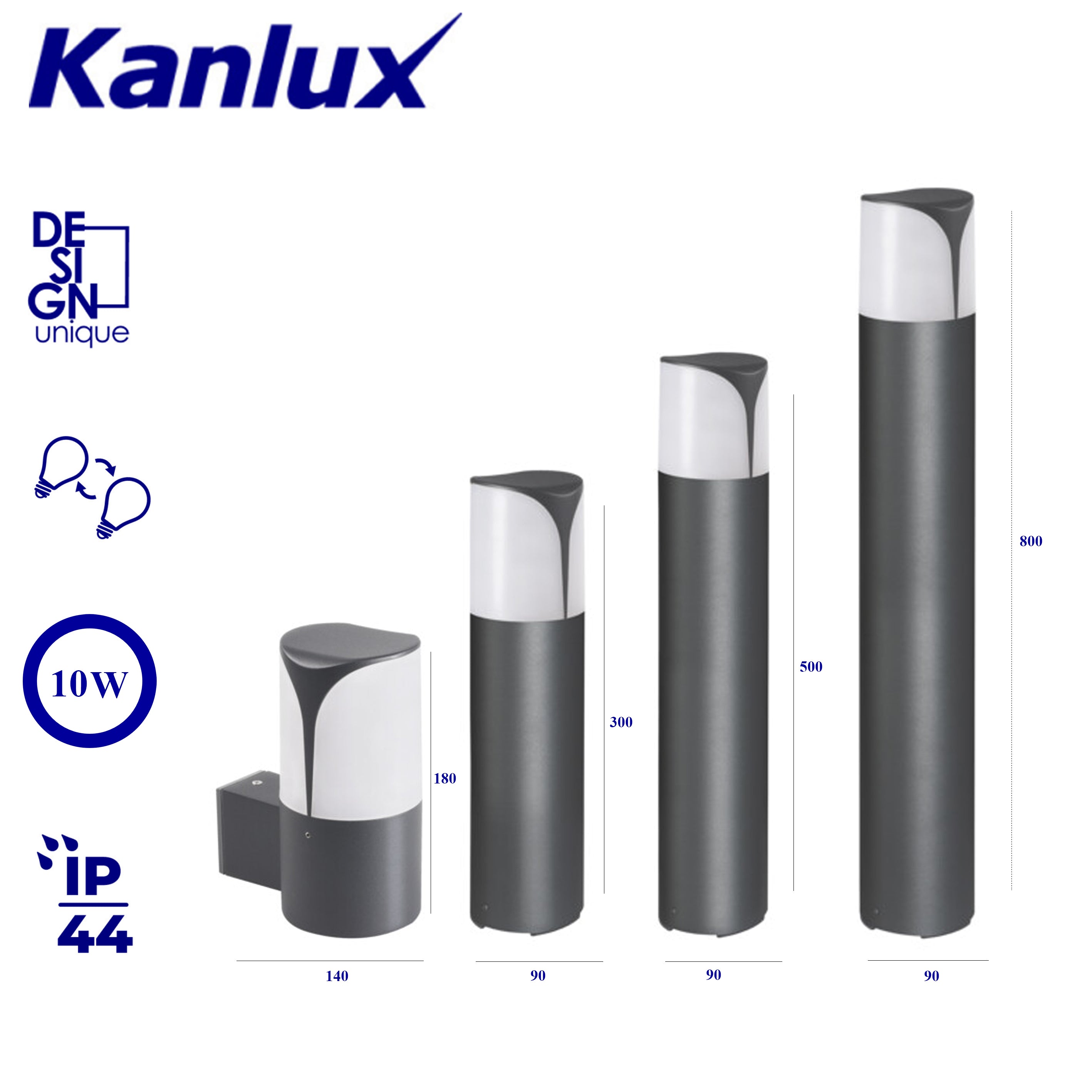 Kanlux PRESO Garden & Outdoor Lights | Wall-Mounted & Post Options | Graphite Finish, IP44 Waterproof LED Lighting