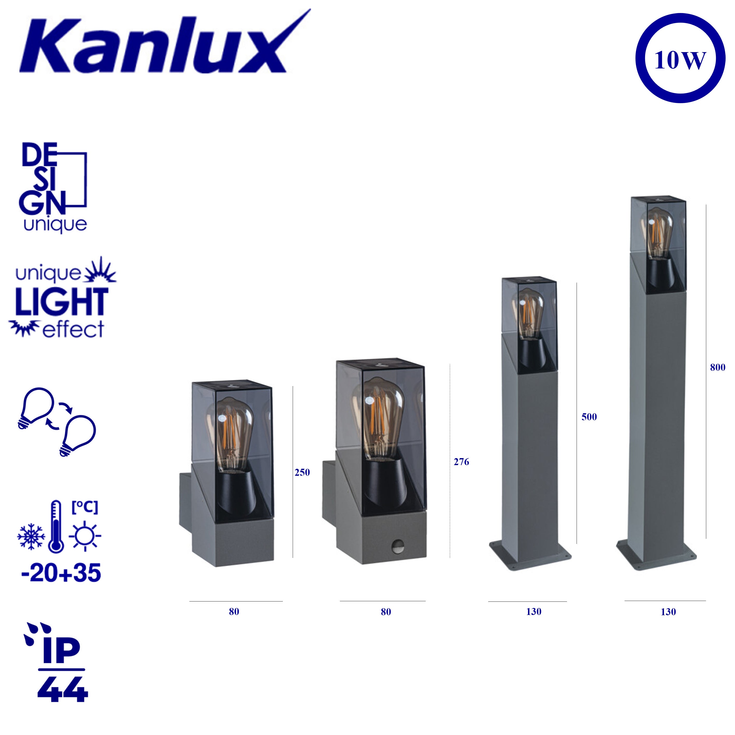 Kanlux LAVEN Garden Light Series | Wall-Mounted & Post Options | Graphite Finish, IP44 Waterproof