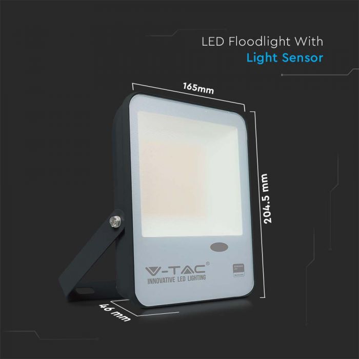 V-TAC VT-37 30W LED Floodlight with Photocell Sensor – Samsung Chip 6500K IP65 Black