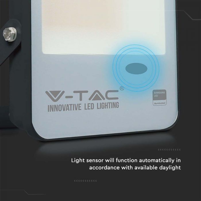 V-TAC VT-37 30W LED Floodlight with Photocell Sensor – Samsung Chip 6500K IP65 Black