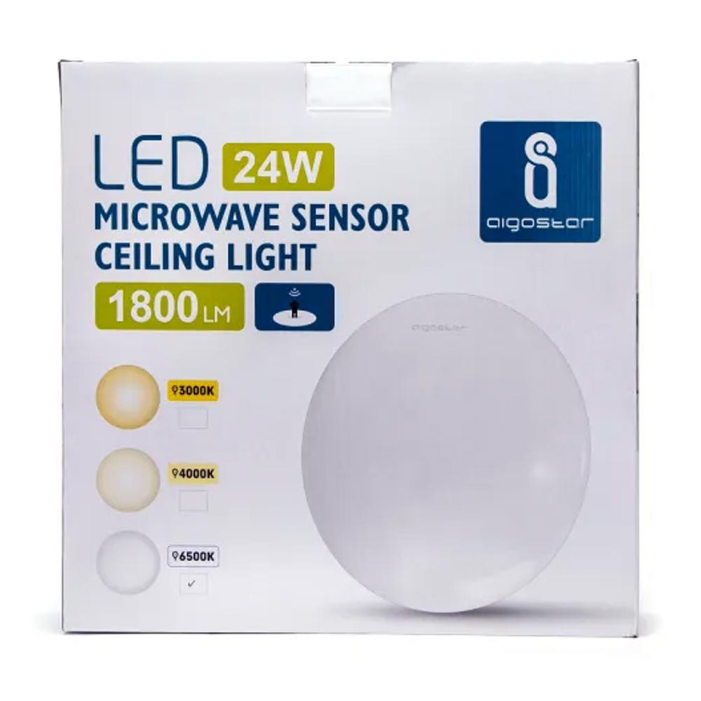 Aigostar 24W LED Ceiling Mounted Round Bulkhead Microwave Motion Sensor Dector Light Daylight 6500K