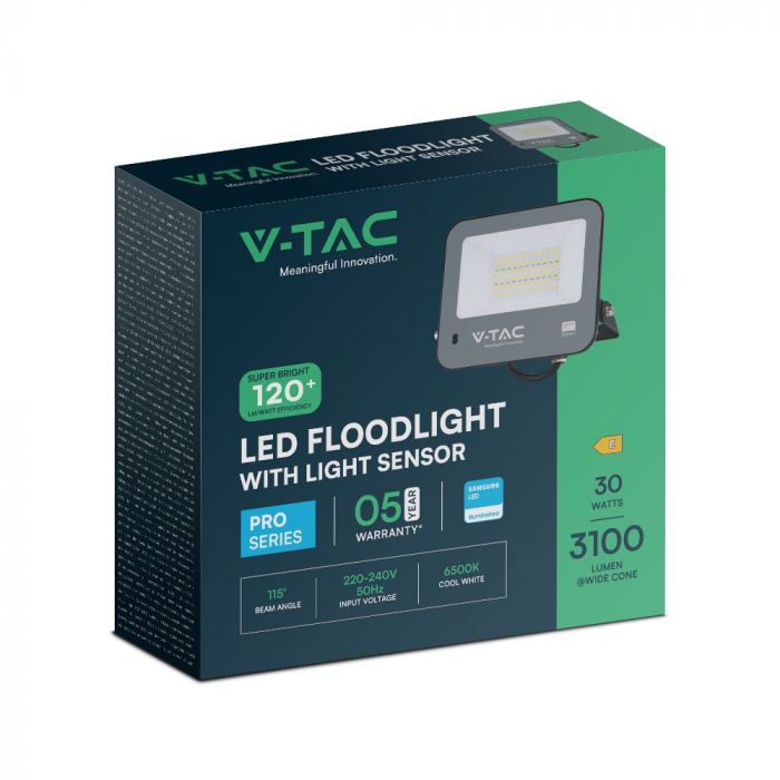 V-TAC 30W LED Floodlight VT-44032 with Photocell Sensor – Samsung Chip 6500K IP65