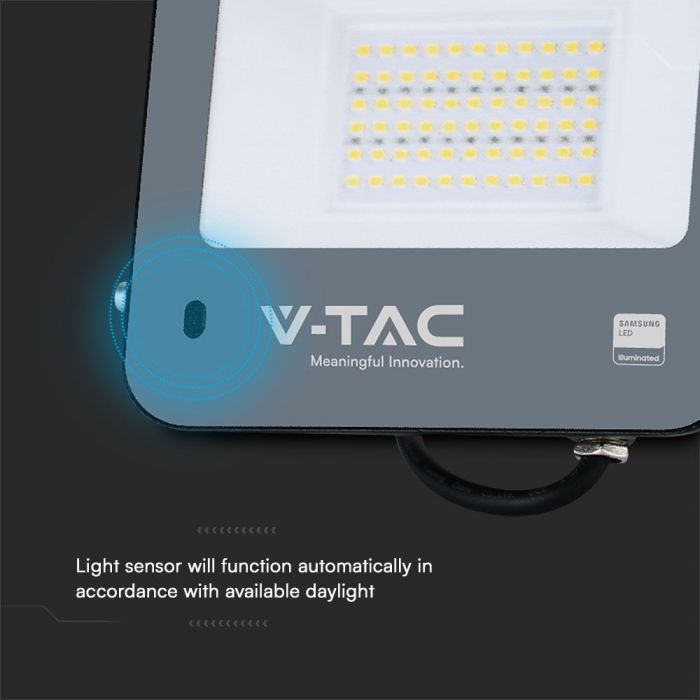 V-TAC 50W LED Floodlight VT-44052 – Samsung Chip, Photocell Sensor, IP65 6500K Black