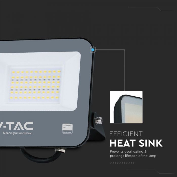 V-TAC 50W LED Floodlight VT-44052 – Samsung Chip, Photocell Sensor, IP65 6500K Black