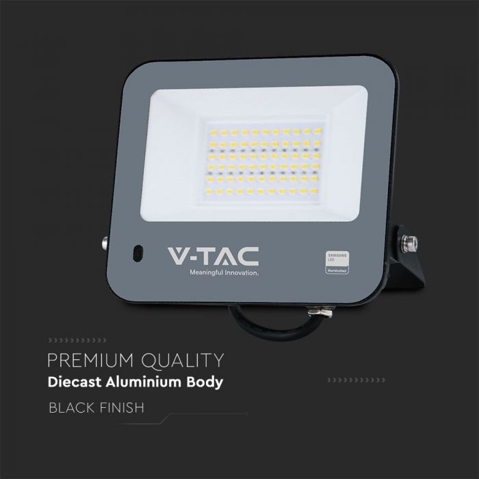 V-TAC 50W LED Floodlight VT-44052 – Samsung Chip, Photocell Sensor, IP65 6500K Black