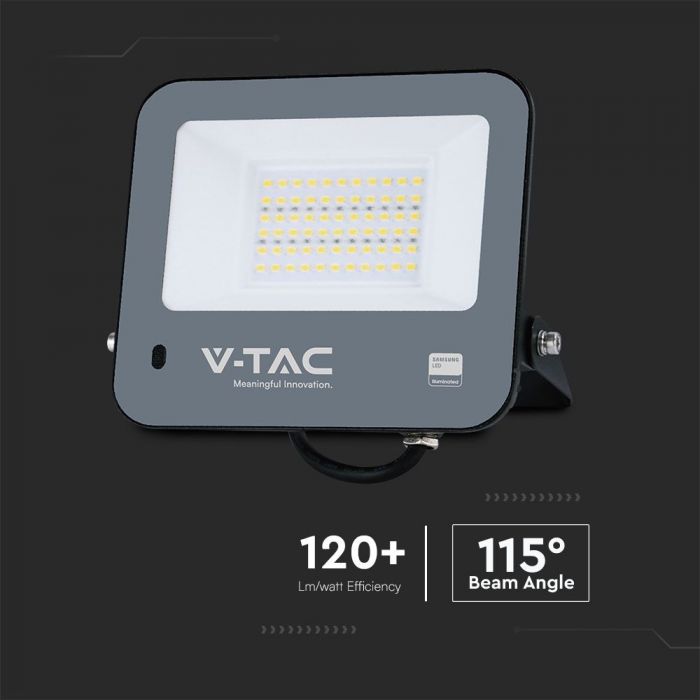 V-TAC 50W LED Floodlight VT-44052 – Samsung Chip, Photocell Sensor, IP65 6500K Black