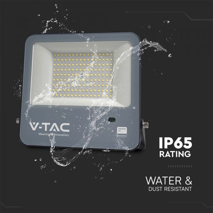 V-TAC 100W LED Floodlight VT-44103 – Samsung Chip, Photocell Sensor, IP65 6500K Black