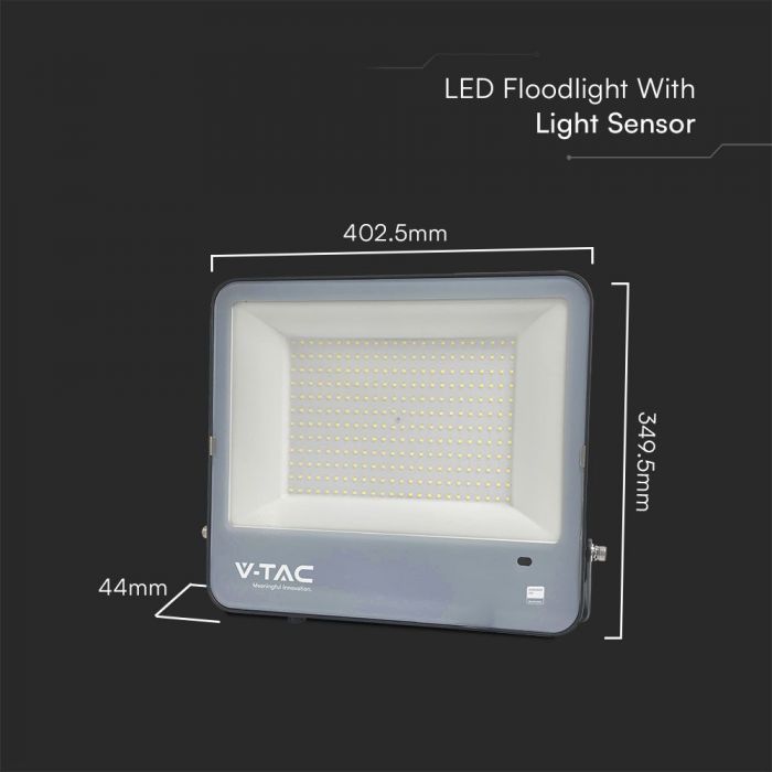 V-TAC 200W LED Floodlight with Photocell Sensor – Samsung Chip – IP65 – 6500K – Black – VT-44203