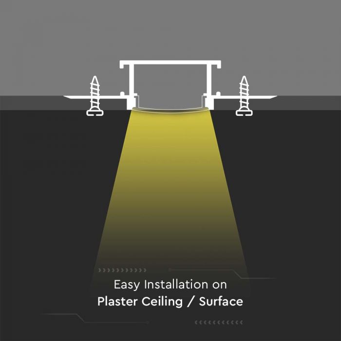 Silver Recessed Aluminium LED Strip Profile with Milky Diffuser – 2M Lengths | 2M–100M Kits