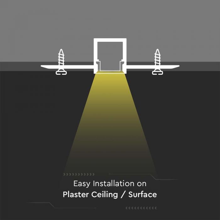 Silver Recessed Aluminium LED Strip Profile with Milky Diffuser – 2M Lengths | 2M–100M Kits