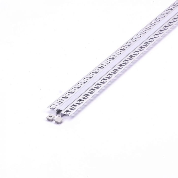 Silver Recessed Aluminium LED Strip Profile with Milky Diffuser – 2M Lengths | 2M–100M Kits