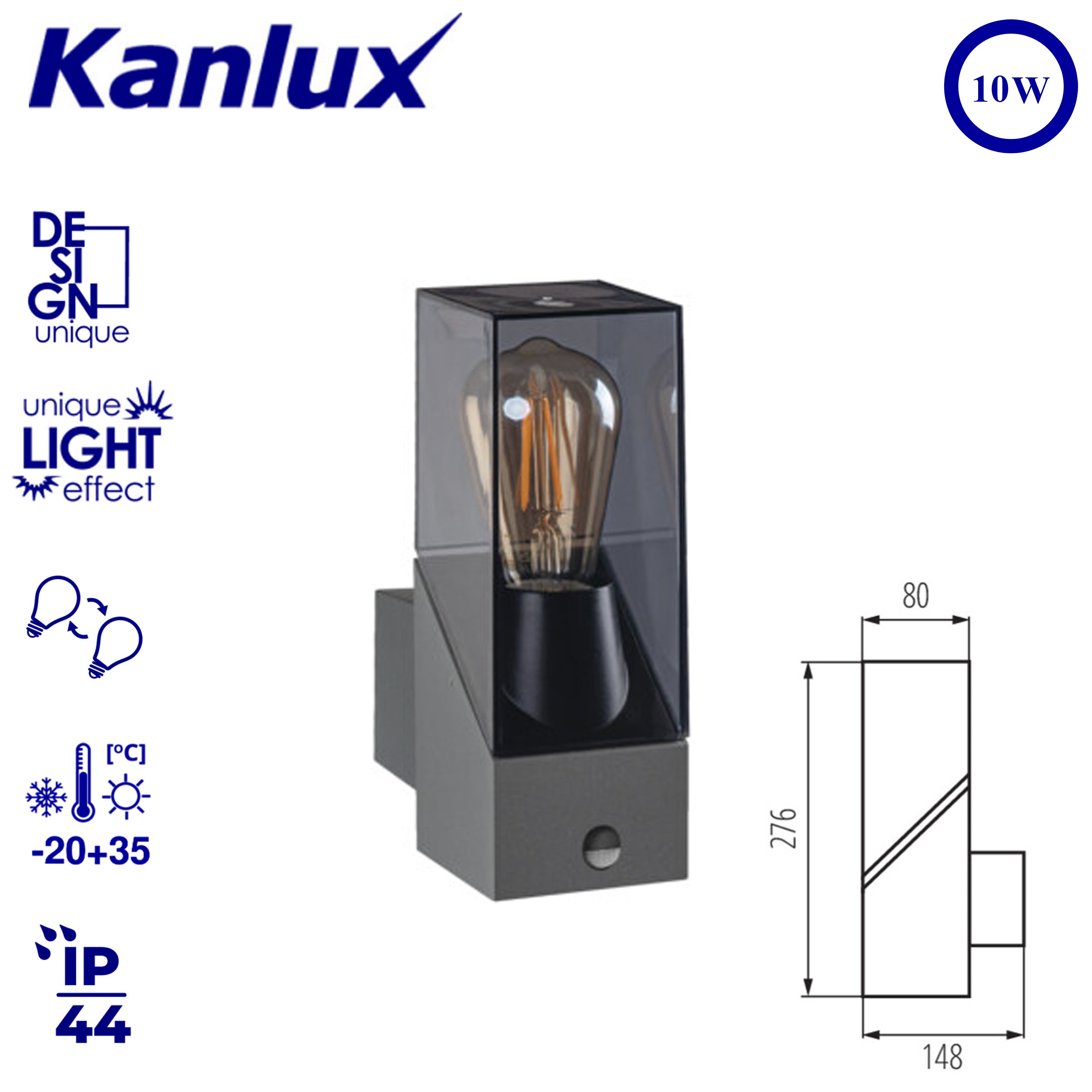 Kanlux LAVEN Garden Light Series | Wall-Mounted & Post Options | Graphite Finish, IP44 Waterproof