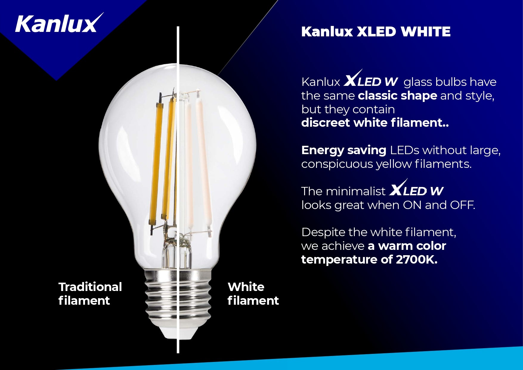 Kanlux XLED White Filament E27 LED Light Bulb A60 ST64 C35 G45 Warm White
