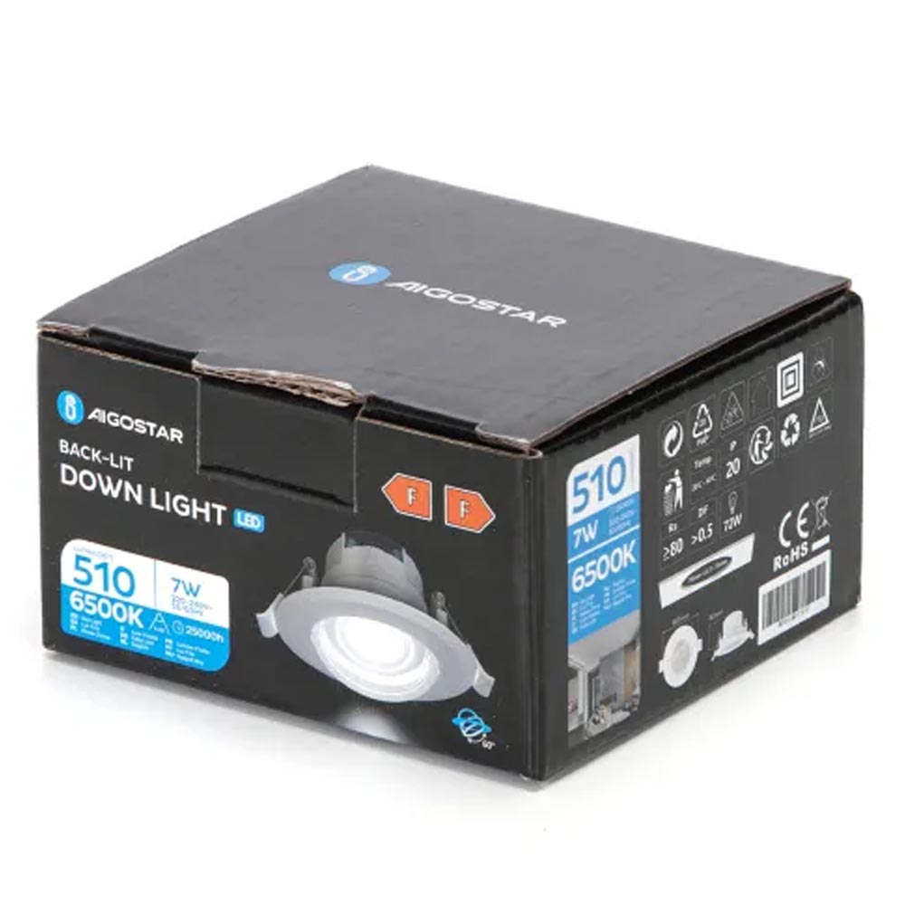 Aigostar 7W LED Light Round Recessed Ceiling Mounted Adjustable Spotlight Downlight Tilt Angle Daylight 6500K