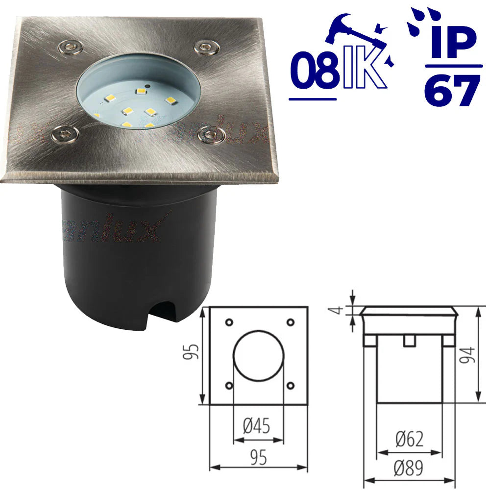Kanlux GORDO N 1W LED In-Ground Luminaire | IP67 Overrun Light | Cool Daylight White 6500K