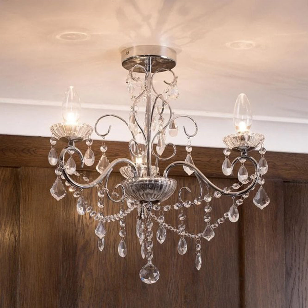 FORUM VELA 3LT Chandelier Ceiling Mounted Chrome Clear Cut Glass Dressings G9 Base-IP44