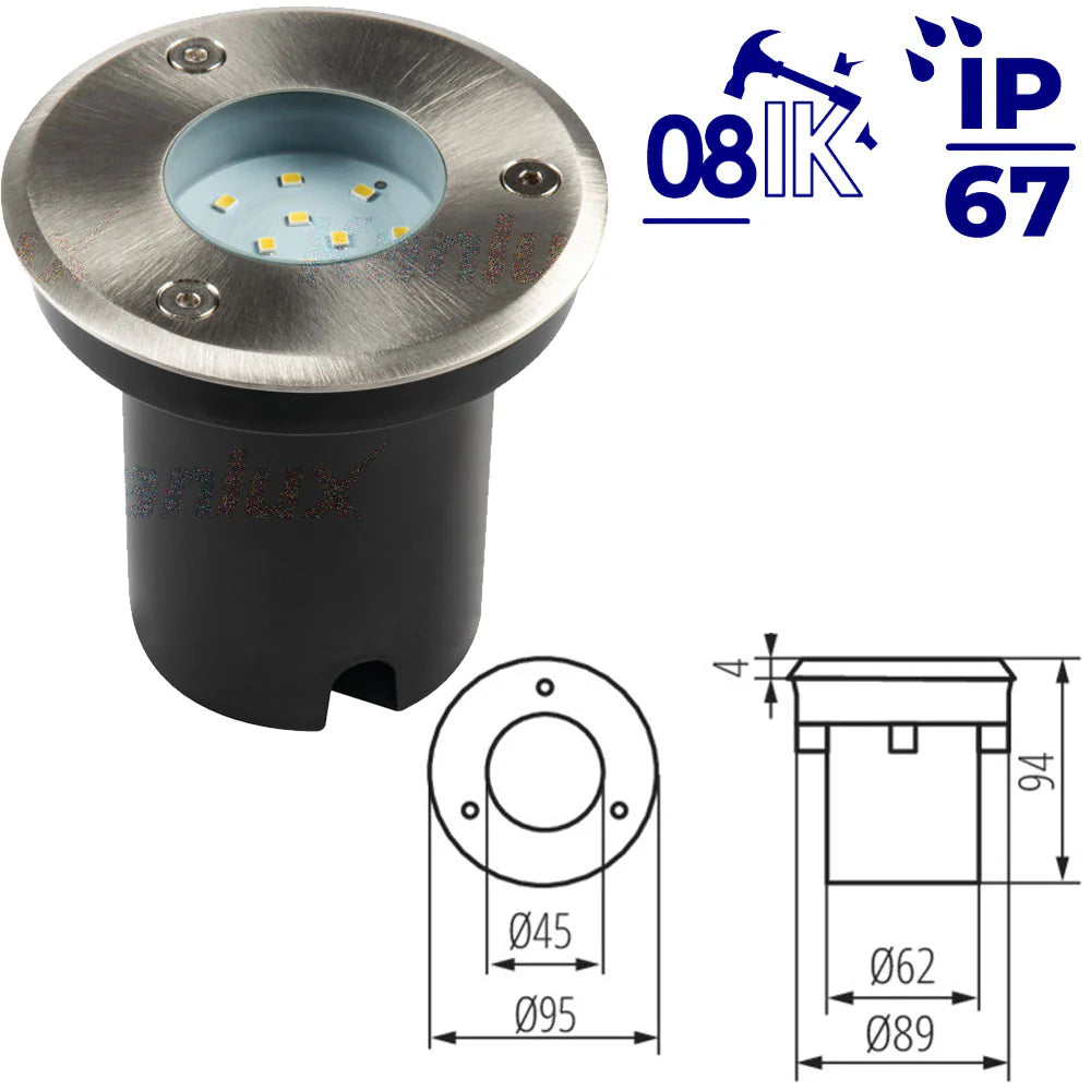 Kanlux GORDO N 1W LED In-Ground Luminaire | IP67 Overrun Light | Cool Daylight White 6500K