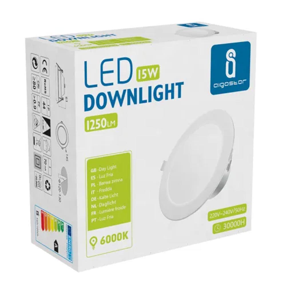 Aigostar 15W IP44 LED Light Back Lit Ceiling Round Recessed Mounted Downlight Bathroom Kitchen Lighting Daylight