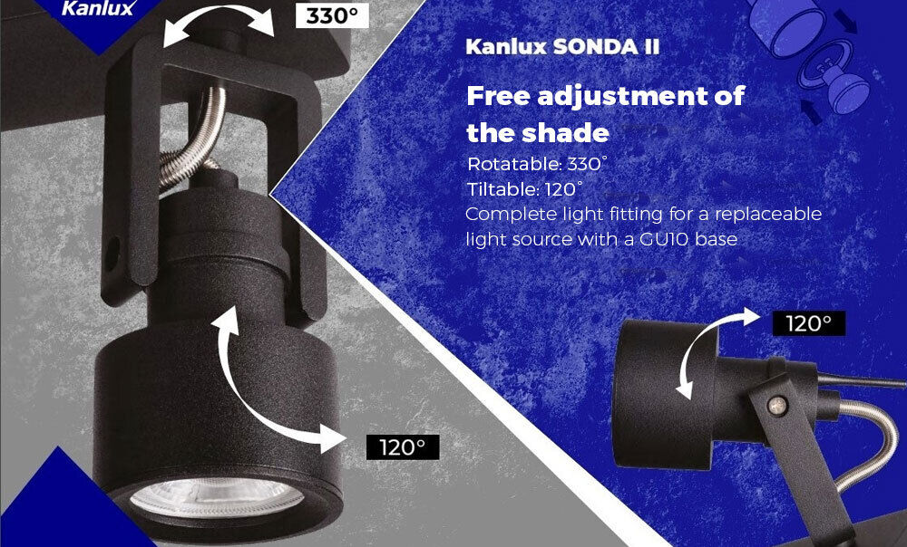 Kanlux SONDA GU10 Wall Ceiling Decorative Spot Light Adjustable Rotatable Fitting
