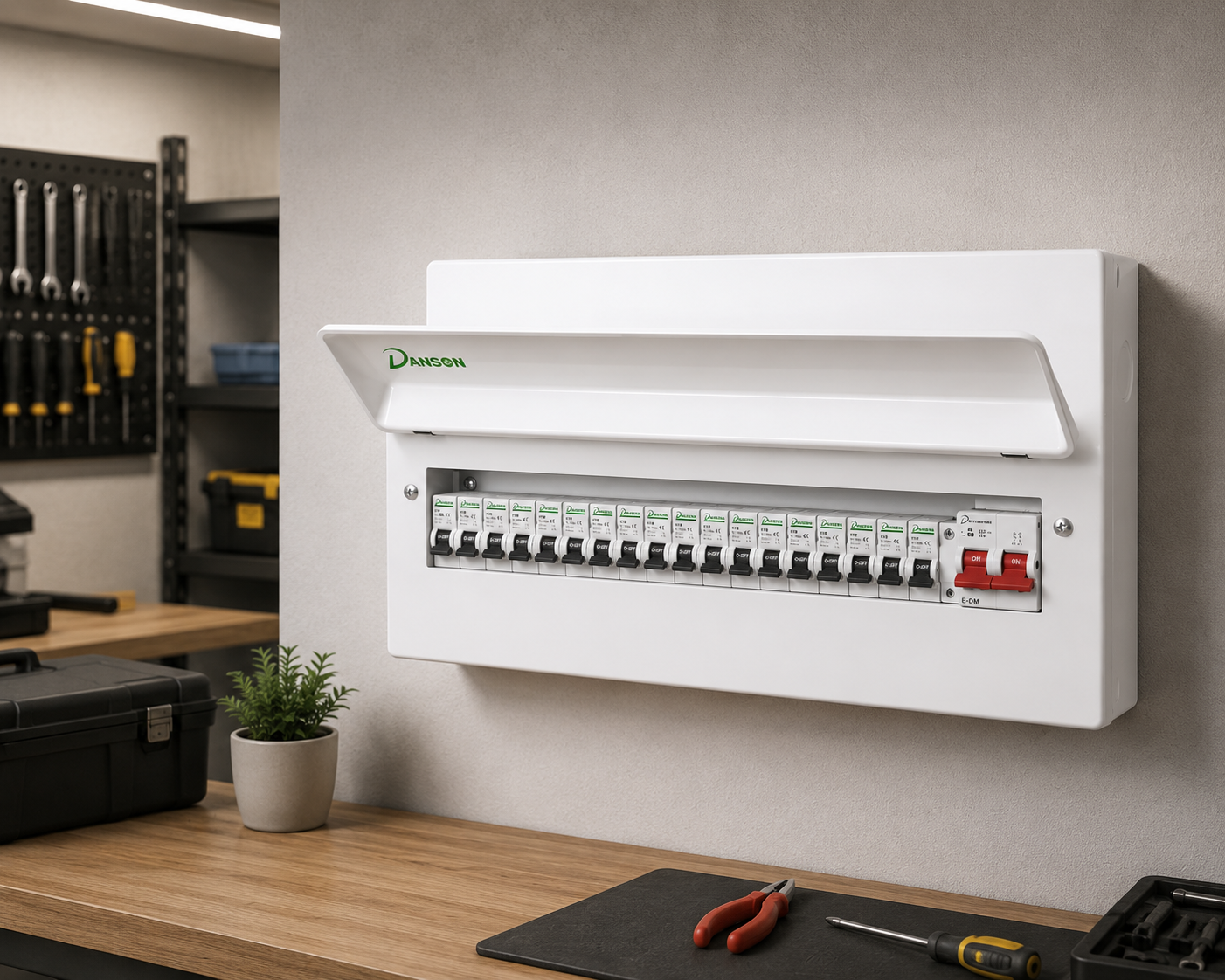 19 Way RCBO Populated Fuse Box with T2 SPD & 100A Main Switch – Single Phase – E-MM224/SPD