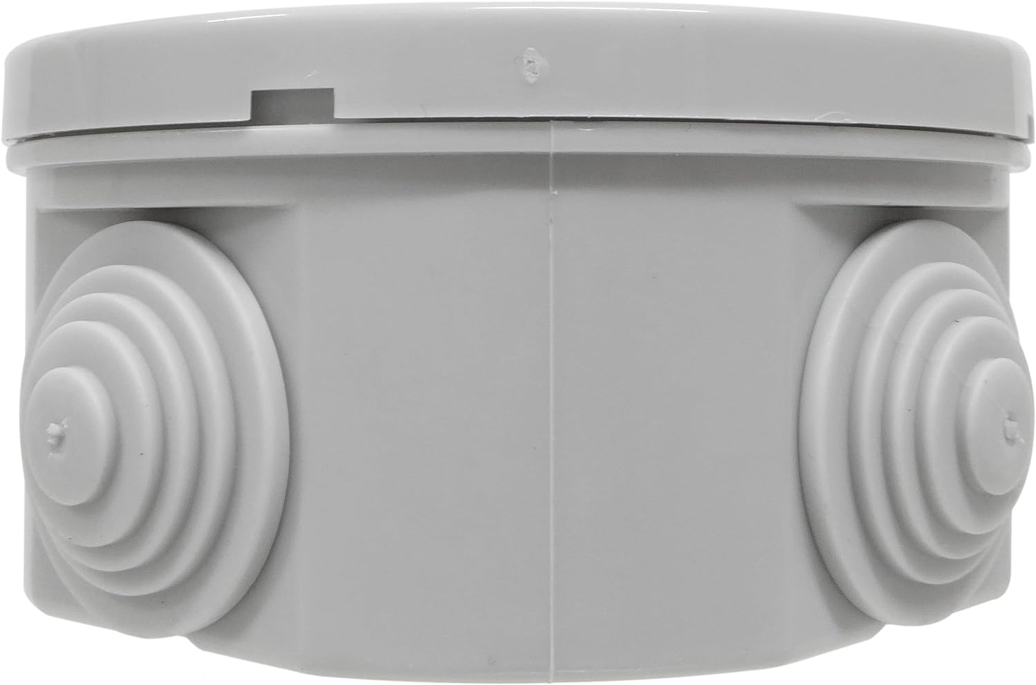 ESR R080 80mm x 35mm IP44 Round Electrical Junction Box with Rubber Cable Entry Grommets Snap-on Lid Splashproof Weatherproof CCTV Cable Connection