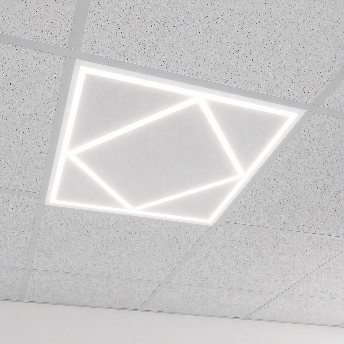 600x600 Diamond Lattice LED Edge Lit Frame Panel Light installed in recessed ceiling