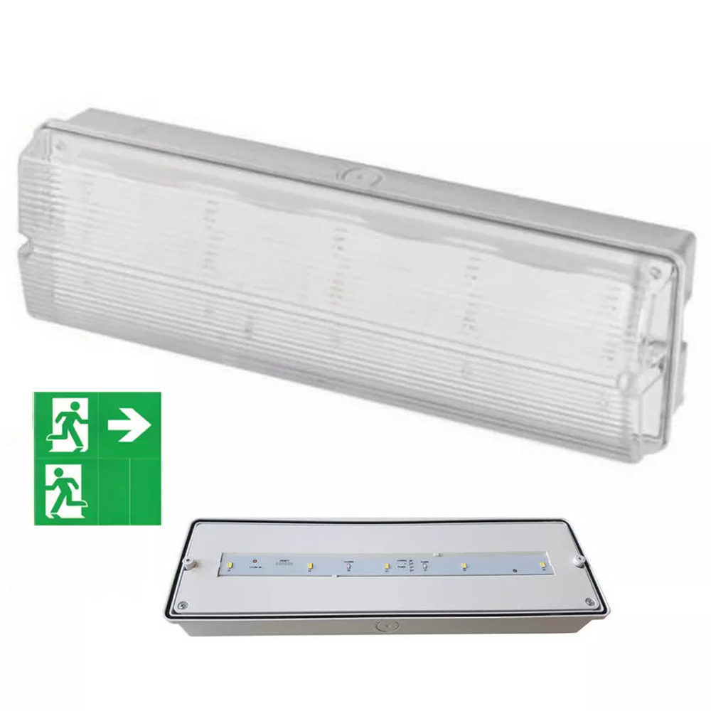Hi-Spec 5W IP65 LED Emergency Fire Exit Bulkhead Light Maintained or Non 3HR NM3