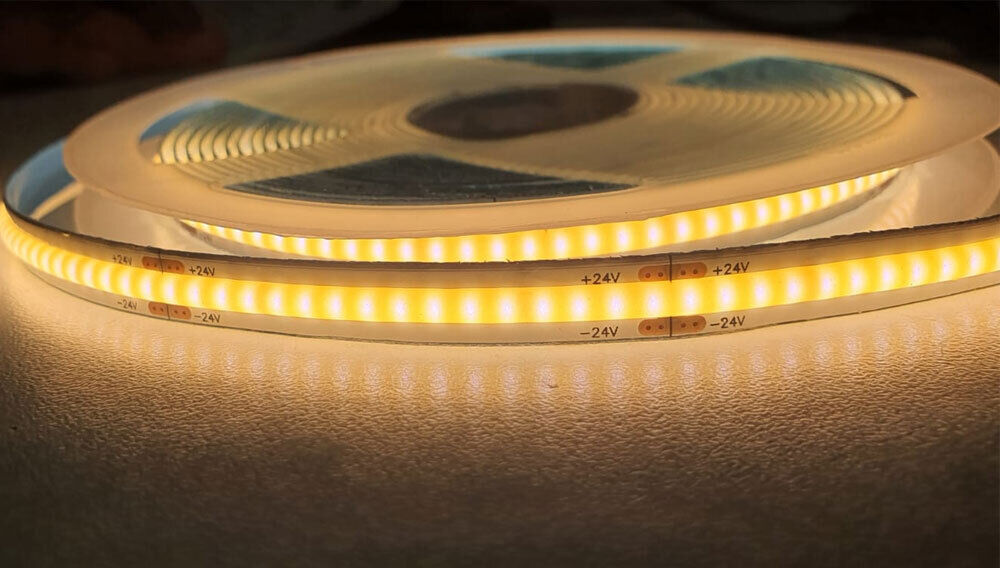 Manningham 24V 11w/m 25meter Roll 8mm 55W White LED COB Dotless Striptape - IP00 Indoor - Choice of Warm WW Cool White CW - Full Room Roll