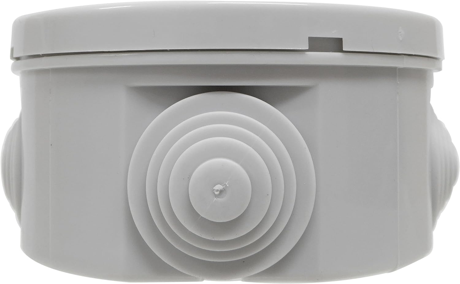 ESR R080 80mm x 35mm IP44 Round Electrical Junction Box with Rubber Cable Entry Grommets Snap-on Lid Splashproof Weatherproof CCTV Cable Connection