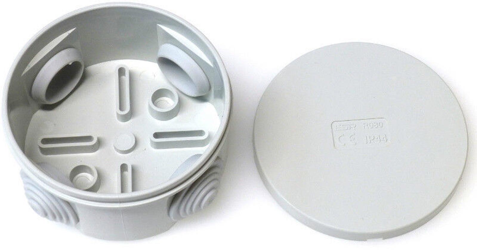 ESR R065 65mm x 35mm IP44 Electrical Junction Box Round Empty Enclosure Grommets CCTV Cable Connection