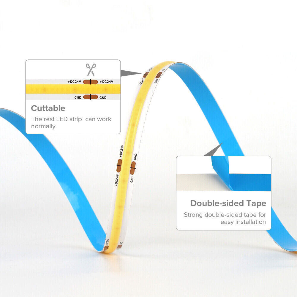 Manningham 24V 11w/m 5 meter IP00 8mm 55W White LED COB Dotless Striptape - IP00 Indoor - Choice of Warm WW Cool White CW