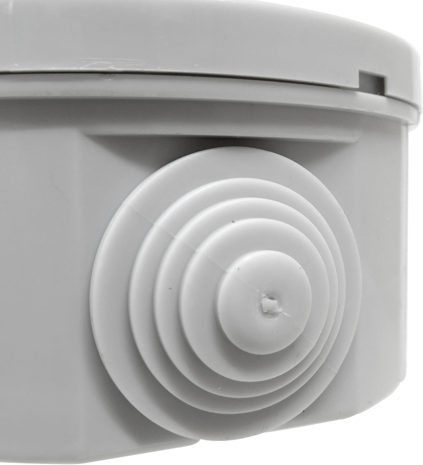 ESR R080 80mm x 35mm IP44 Round Electrical Junction Box with Rubber Cable Entry Grommets Snap-on Lid Splashproof Weatherproof CCTV Cable Connection