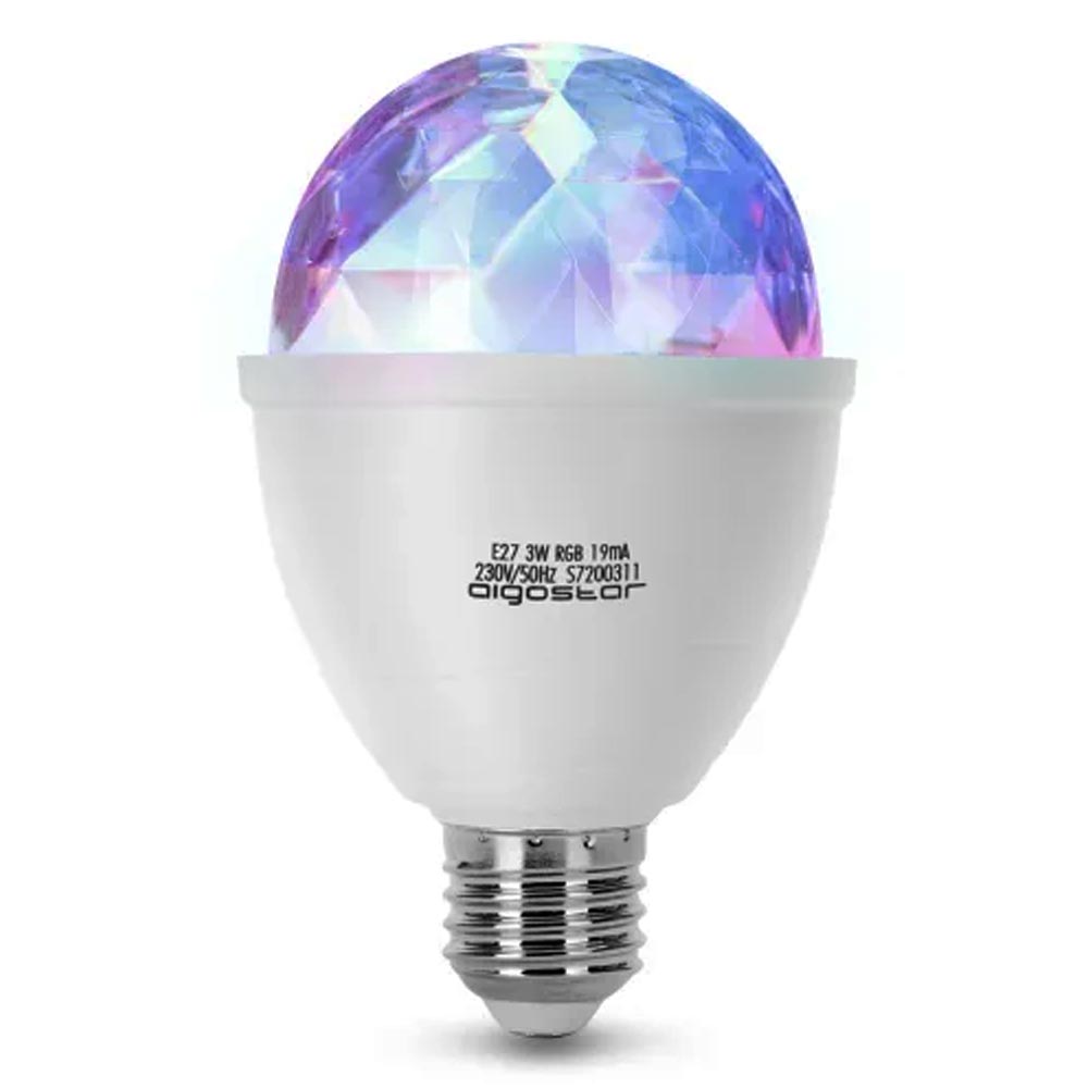 Aigostar 3W E27 LED Multi Colour Changing RGB Party Disco Light Bulb 360 Degree Automatic Rotating Lighting