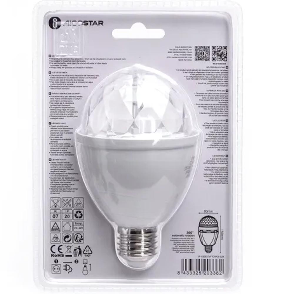 Aigostar 3W E27 LED Multi Colour Changing RGB Party Disco Light Bulb 360 Degree Automatic Rotating Lighting