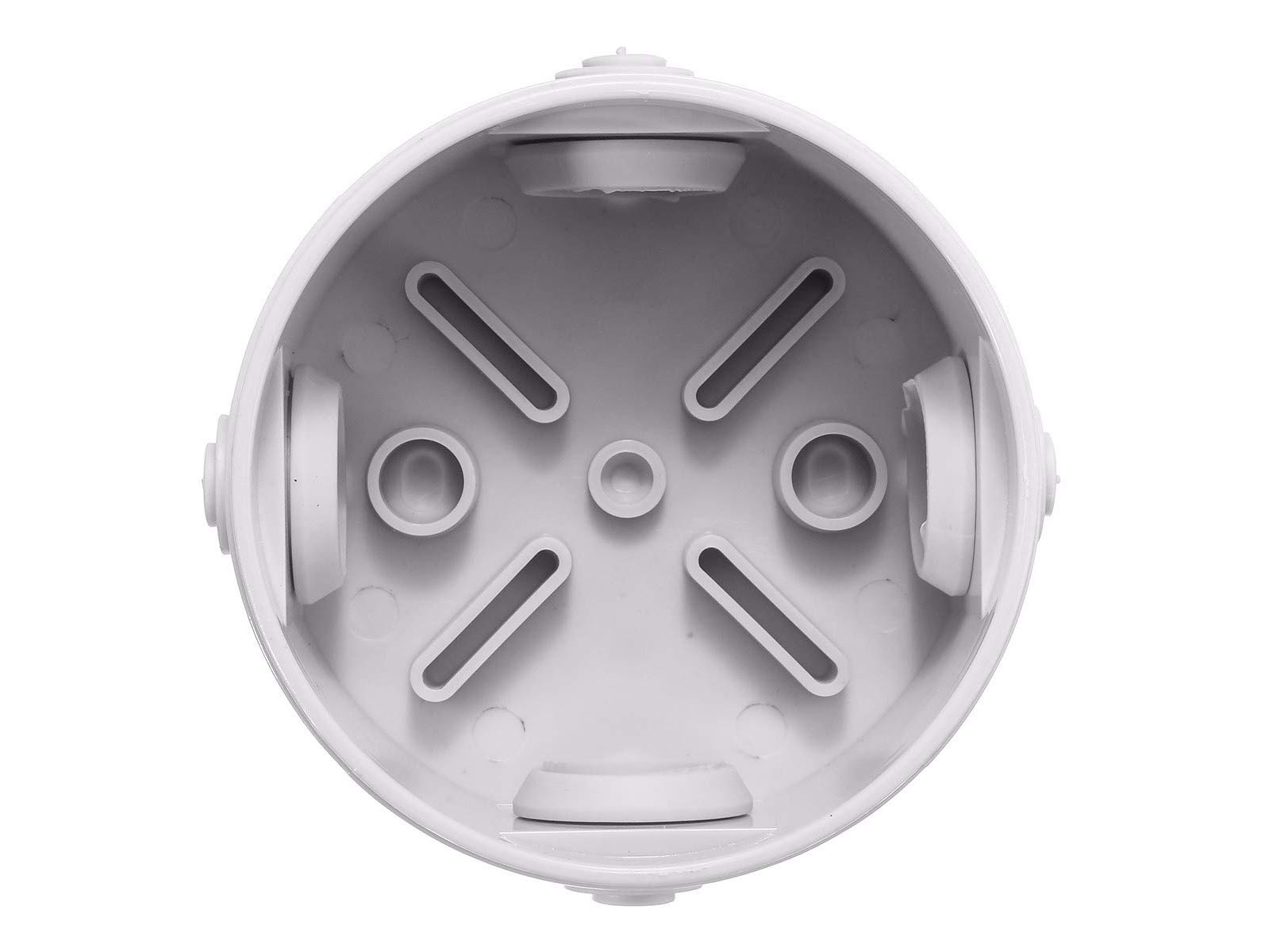 ESR R080 80mm x 35mm IP44 Round Electrical Junction Box with Rubber Cable Entry Grommets Snap-on Lid Splashproof Weatherproof CCTV Cable Connection