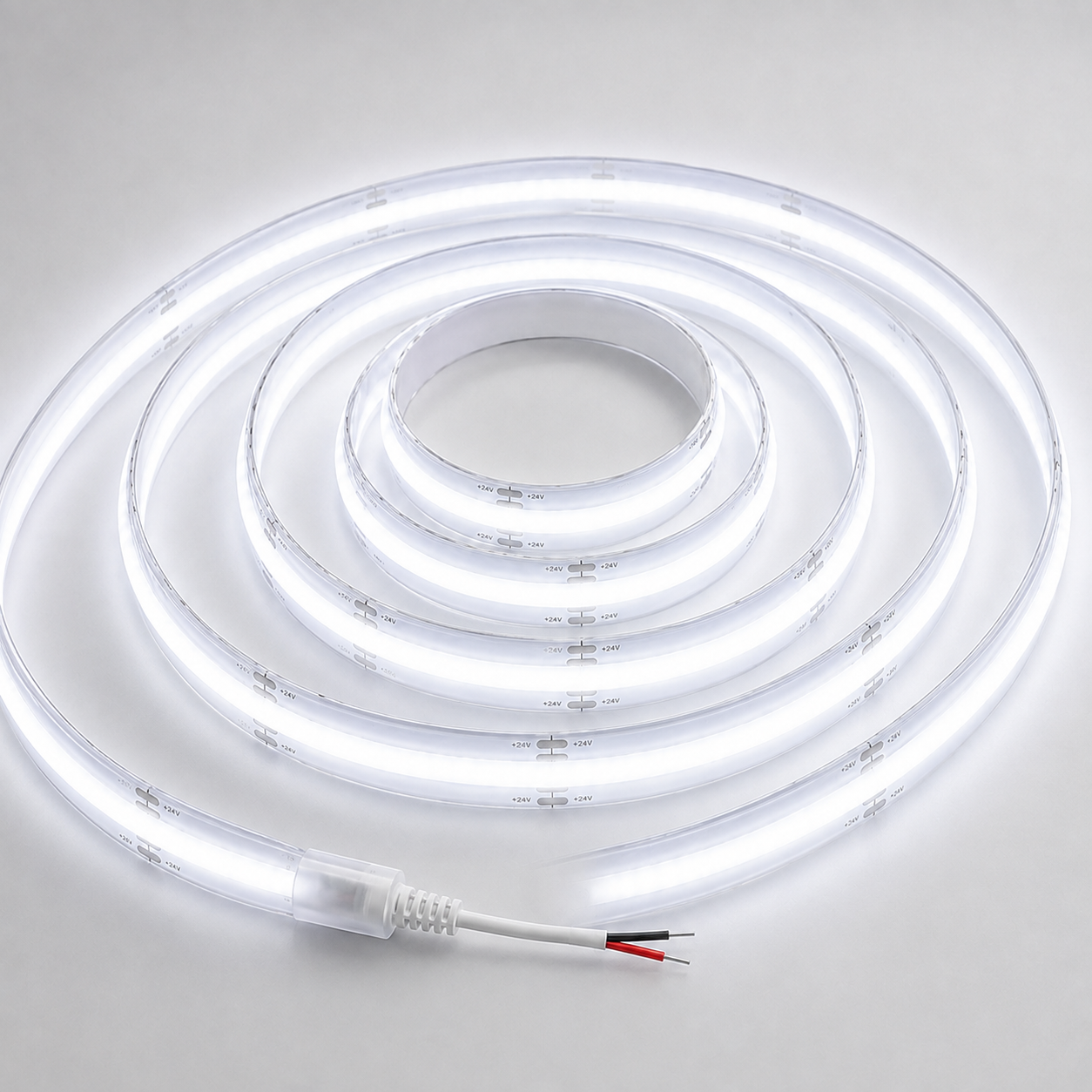 24V COB LED Strip Light Cold White 6500K – IP68 Waterproof Dotless Super Bright Self-Adhesive LED Tape, 1m–100m
