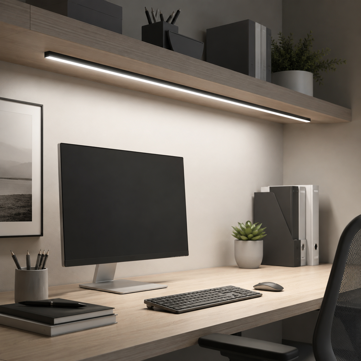 Black Surface Mounted Aluminium LED Strip Profile with Opal Diffuser – 2M Lengths | 2M–100M Kits