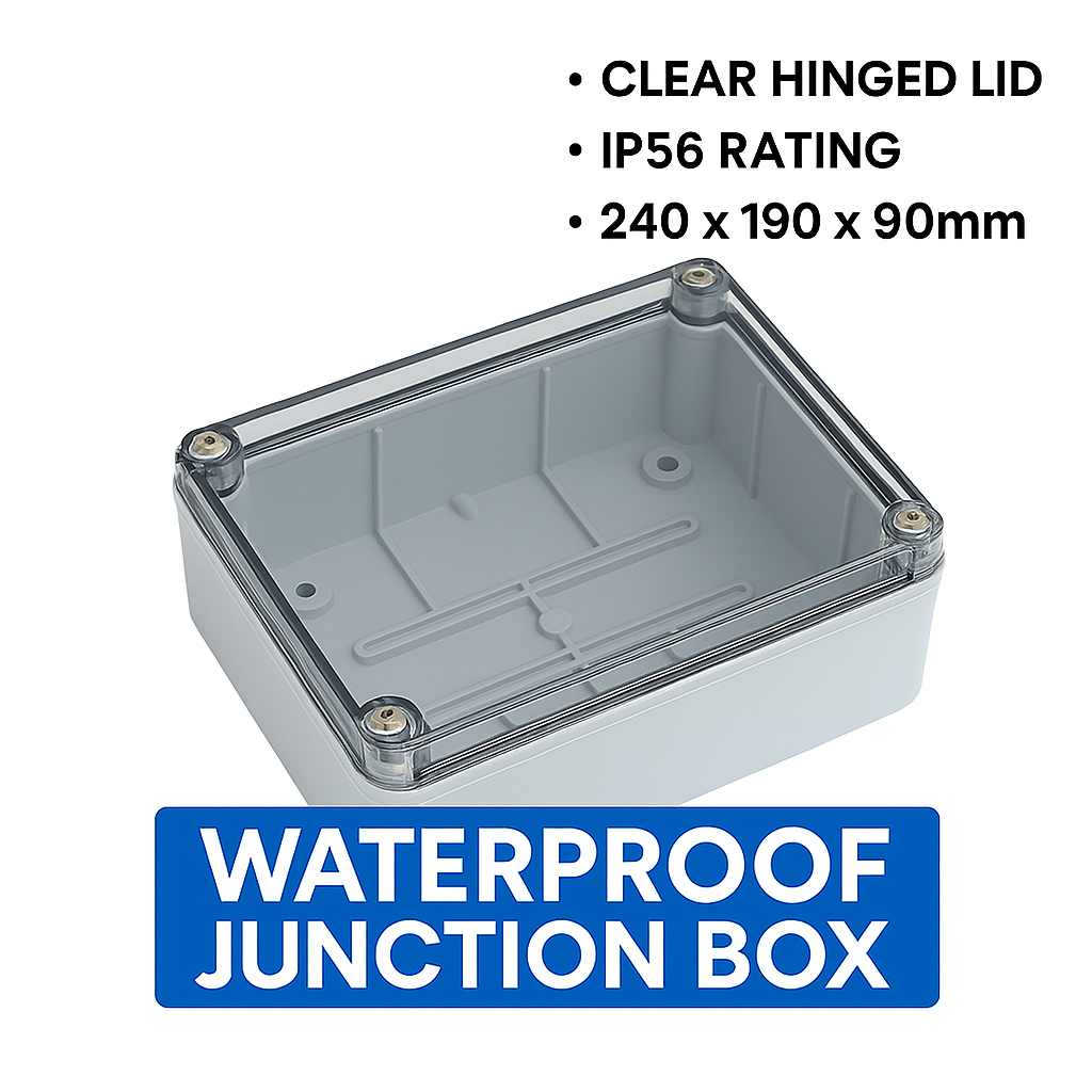 IP56 Waterproof Junction Box 240x190x90mm Clear Lid Outdoor Cable Enclosure