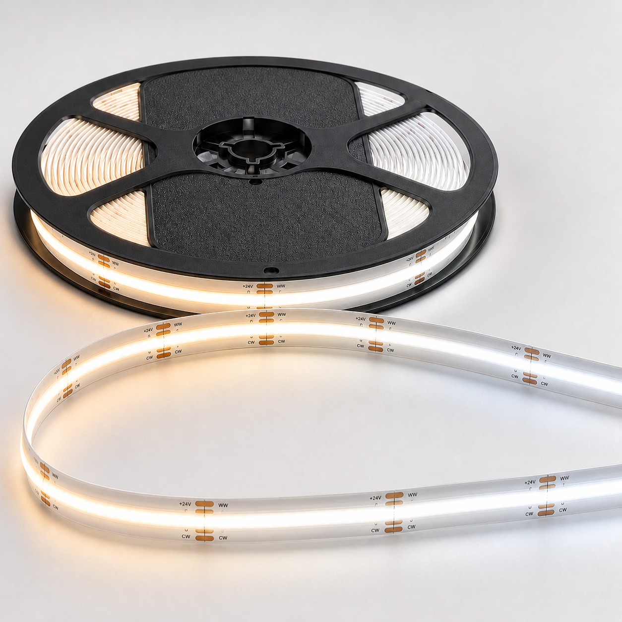 24V CCT COB LED Strip Light Tunable White 2700K–6500K – Dotless Super Bright Self Adhesive LED Tape, 1m–100m