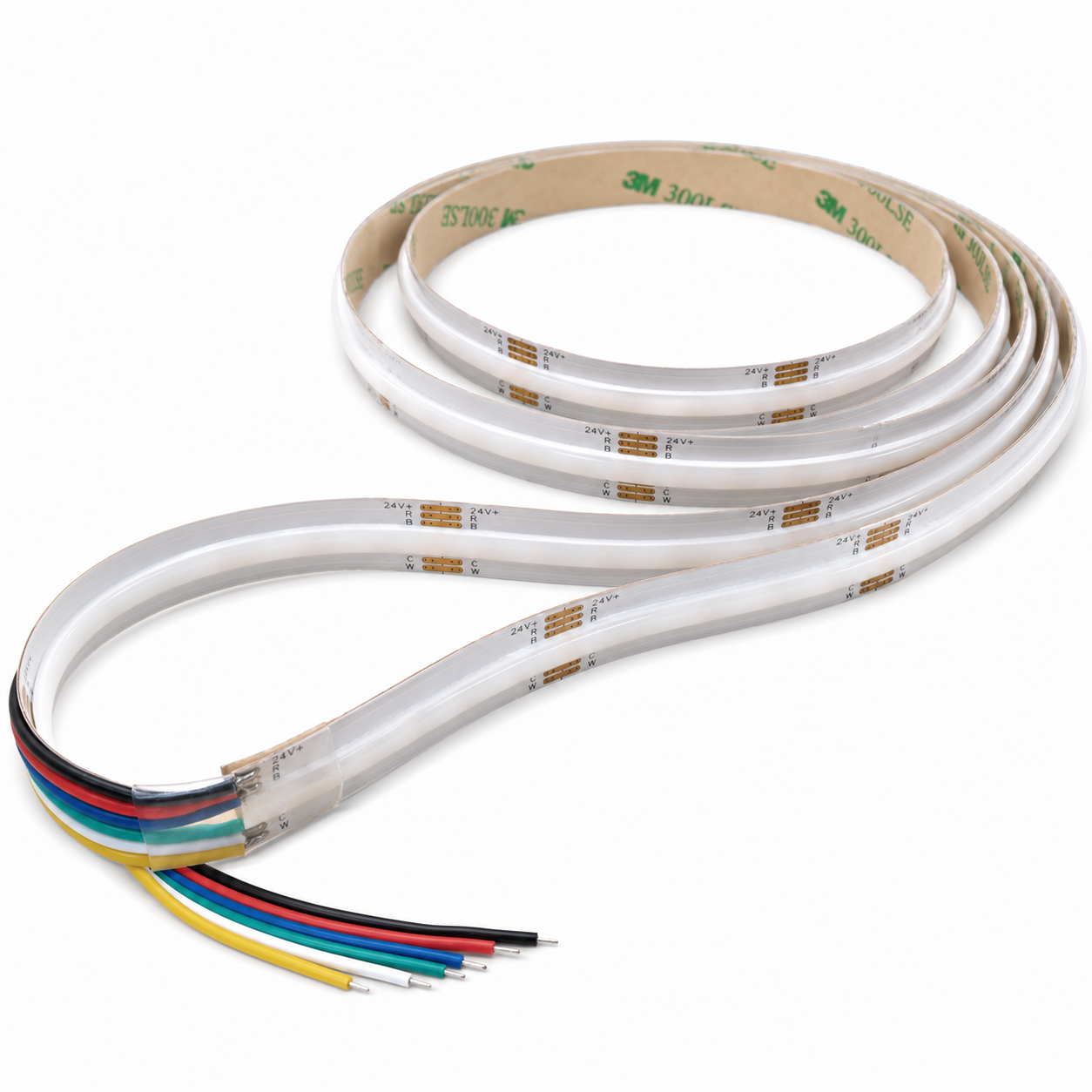 24V RGB+CCT COB LED Strip Light – Colour Changing Dotless Tape, Tunable White 2700K–6500K, 1m–100m