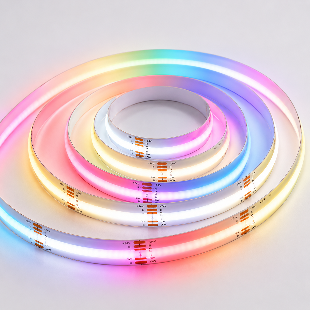 24V RGB+CCT COB LED Strip Light – Colour Changing Dotless Tape, Tunable White 2700K–6500K, 1m–100m