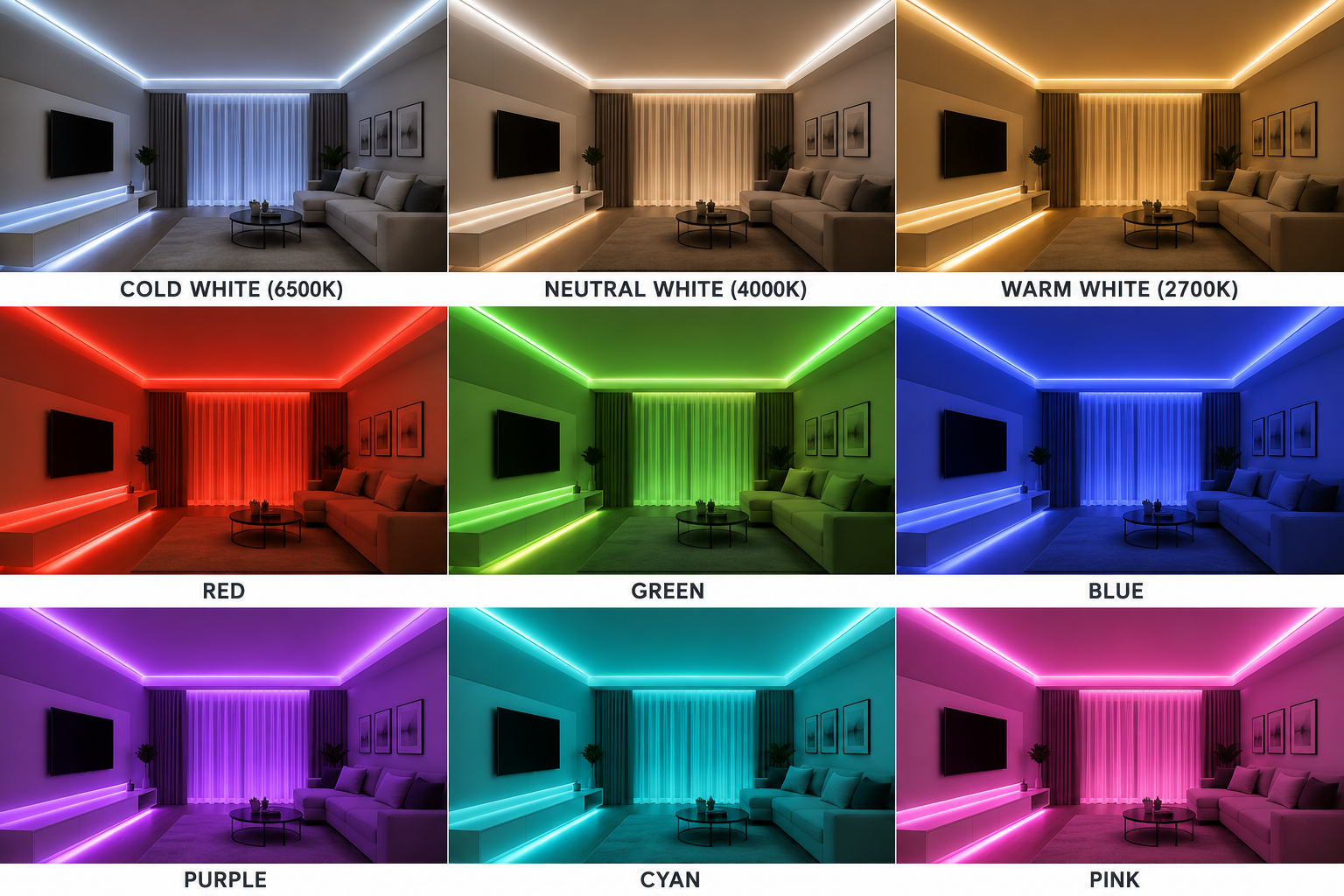 24V RGB+CCT COB LED Strip Light – Colour Changing Dotless Tape, Tunable White 2700K–6500K, 1m–100m