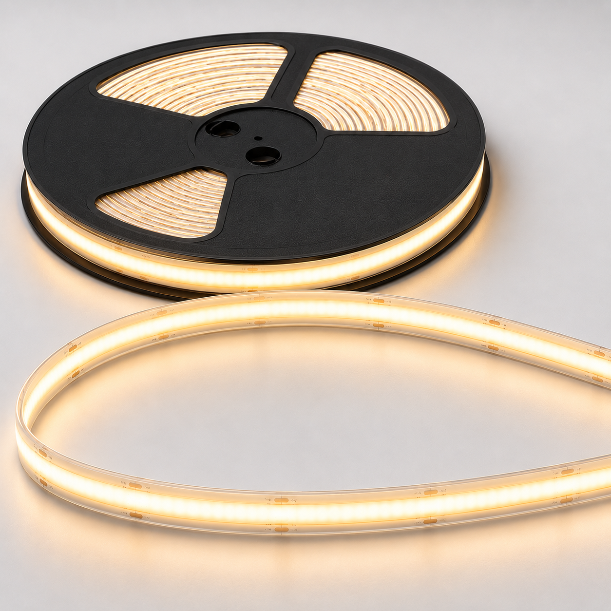 24V COB LED Strip Light Warm White 3000K – IP65 Waterproof Dotless Super Bright Self-Adhesive LED Tape, 1m–100m
