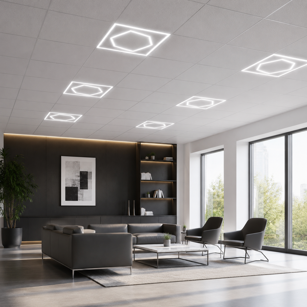 Hexagon Design 600x600 LED Panel Light 60W 6500K Cool White | 595x595 LED Ceiling Panel