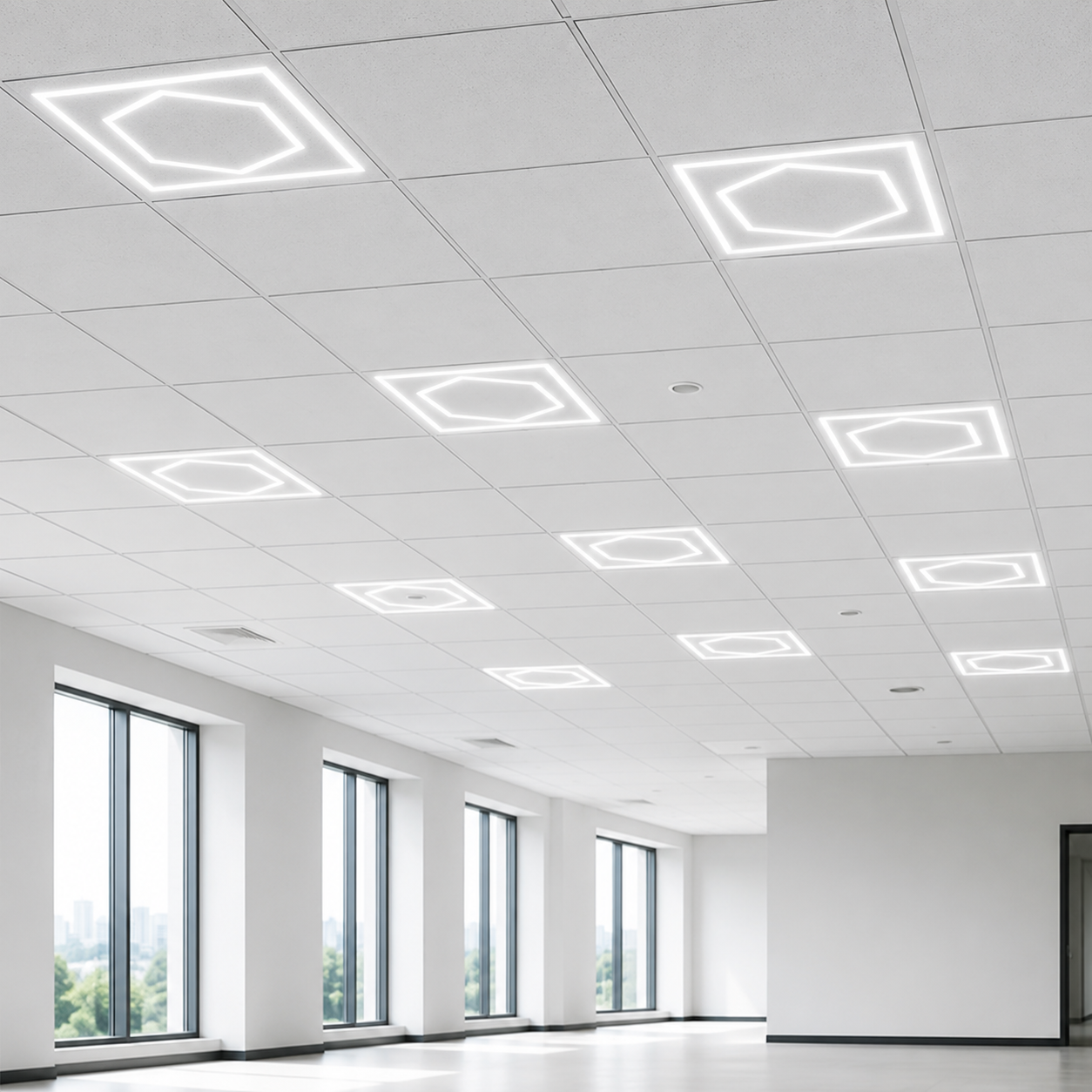 Hexagon Design 600x600 LED Panel Light 60W 6500K Cool White | 595x595 LED Ceiling Panel