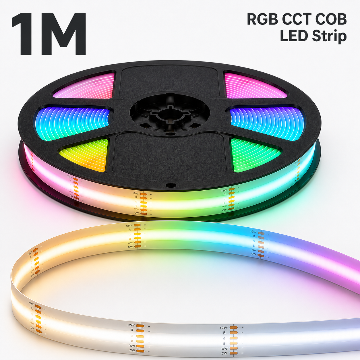 24V RGB+CCT COB LED Strip Light – Colour Changing Dotless Tape, Tunable White 2700K–6500K, 1m–100m